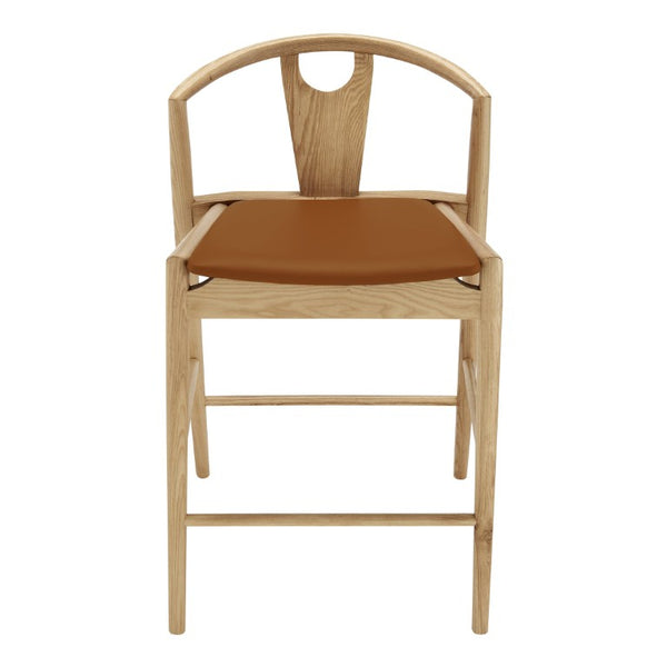 EuroStyle Blanche Bentwood Ash Counter Stool with Leatherette Seat for Kitchen Islands Dark Tan Leatherette/Natural 91034-TAN