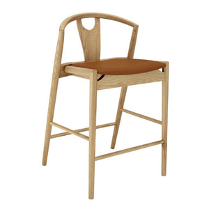 EuroStyle Blanche Bentwood Ash Counter Stool with Leatherette Seat for Kitchen Islands Dark Tan Leatherette/Natural 91034-TAN