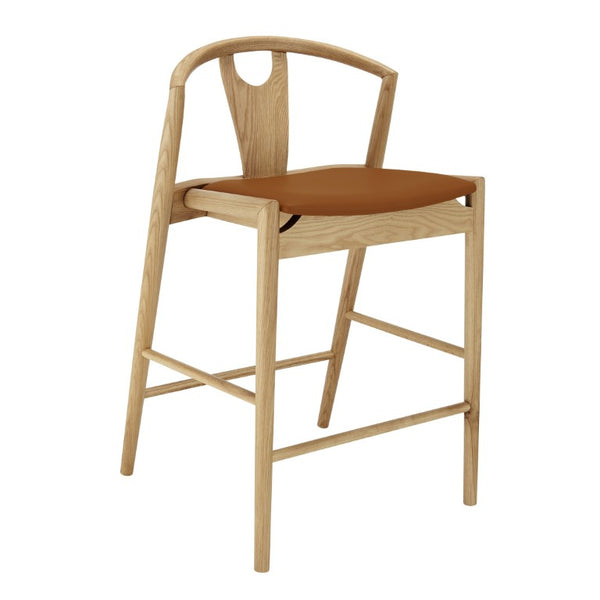 EuroStyle Blanche Bentwood Ash Counter Stool with Leatherette Seat for Kitchen Islands Dark Tan Leatherette/Natural 91034-TAN