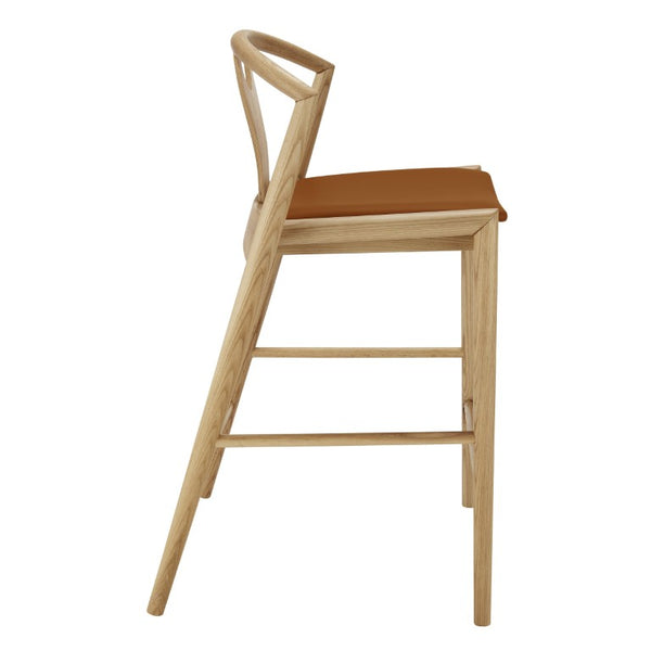 EuroStyle Blanche Bentwood Ash Counter Stool with Leatherette Seat for Kitchen Islands Dark Tan Leatherette/Natural 91034-TAN