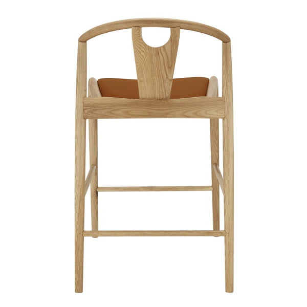 EuroStyle Blanche Bentwood Ash Counter Stool with Leatherette Seat for Kitchen Islands Dark Tan Leatherette/Natural 91034-TAN