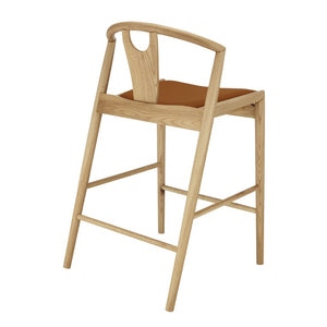 EuroStyle Blanche Bentwood Ash Counter Stool with Leatherette Seat for Kitchen Islands Dark Tan Leatherette/Natural 91034-TAN