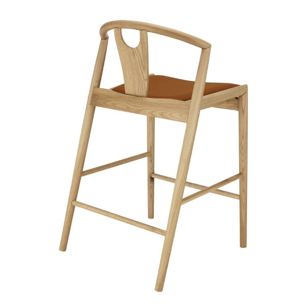 EuroStyle Blanche Bentwood Ash Counter Stool with Leatherette Seat for Kitchen Islands Dark Tan Leatherette/Natural 91034-TAN