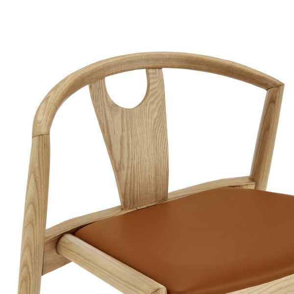 EuroStyle Blanche Bentwood Ash Counter Stool with Leatherette Seat for Kitchen Islands Dark Tan Leatherette/Natural 91034-TAN