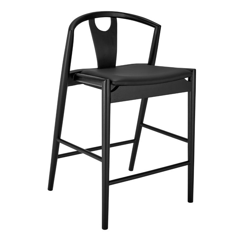 EuroStyle Blanche Bentwood Ash Counter Stool with Leatherette Seat for Kitchen Islands Black Leatherette/Black 91036-BLK