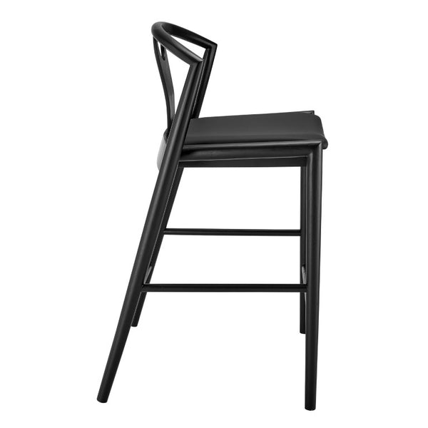 EuroStyle Blanche Bentwood Ash Counter Stool with Leatherette Seat for Kitchen Islands Black Leatherette/Black 91036-BLK