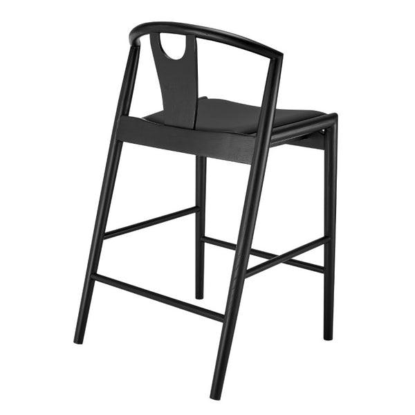 EuroStyle Blanche Bentwood Ash Counter Stool with Leatherette Seat for Kitchen Islands Black Leatherette/Black 91036-BLK