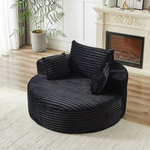 English Elm 55'l Chenille Round Sleeper Chair Fluffy Sculptural Seat for Living Room or Bedroom Black W834P401584