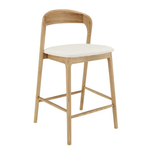 Eurostyle Estelle Counter Stool: Ergonomic Comfort With Foam Seat, Perfect For Any Kitchen Or Bar Area White,Natural Fabric Over Foam 91040-wht