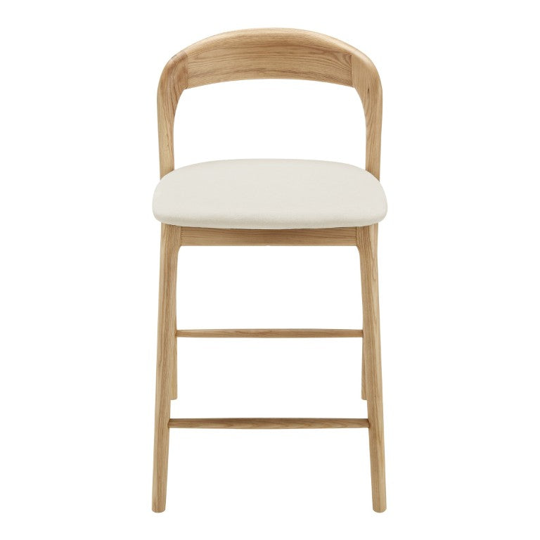 EuroStyle Estelle Bentwood Ash Counter Stool with Upholstered Seat for Kitchen Islands White/Natural 91040-WHT