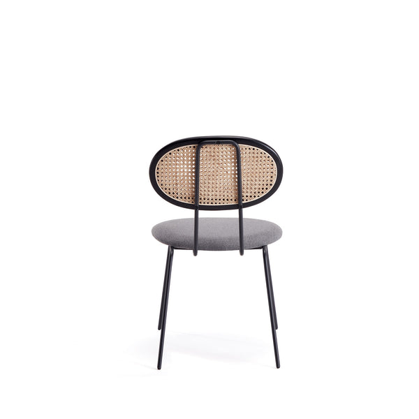 English Elm Jardin Cane Back Upholstered Dining Chair with Metal Legs, Woven Polycotton Seat, Fully Assembled Black+Grey B365P398303