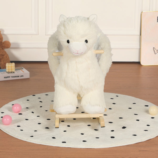 English Elm Kids Alpaca Plush Rocking Toy with Lullaby Sounds Jingle Bells and Safety Belt W3723P374144