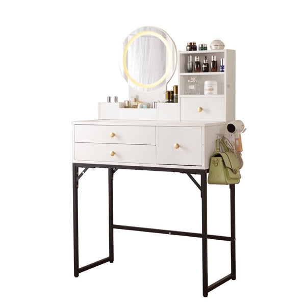 English Elm Vanity Desk With Led Lighted Mirror & Usb Ports, Elegant Makeup Table With Ample Storage & Durability W3008P235411-GIGA