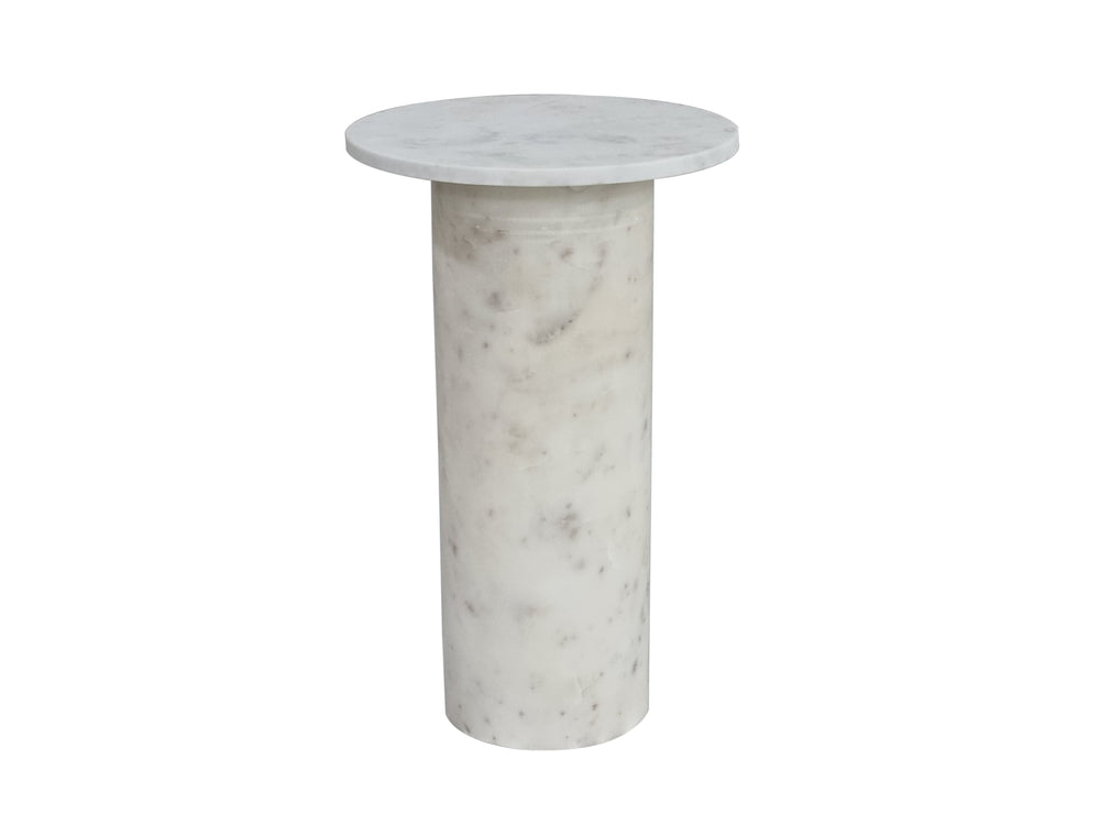 Basset Mirror Claude White Accent Table - Elegant Gray Marble Design For Modern Home Decor & Minimalist Style White Marble 9105-lr-223