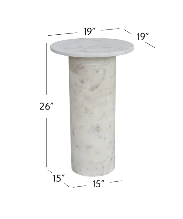 Basset Mirror Claude White Accent Table - Elegant Gray Marble Design For Modern Home Decor & Minimalist Style White Marble 9105-lr-223