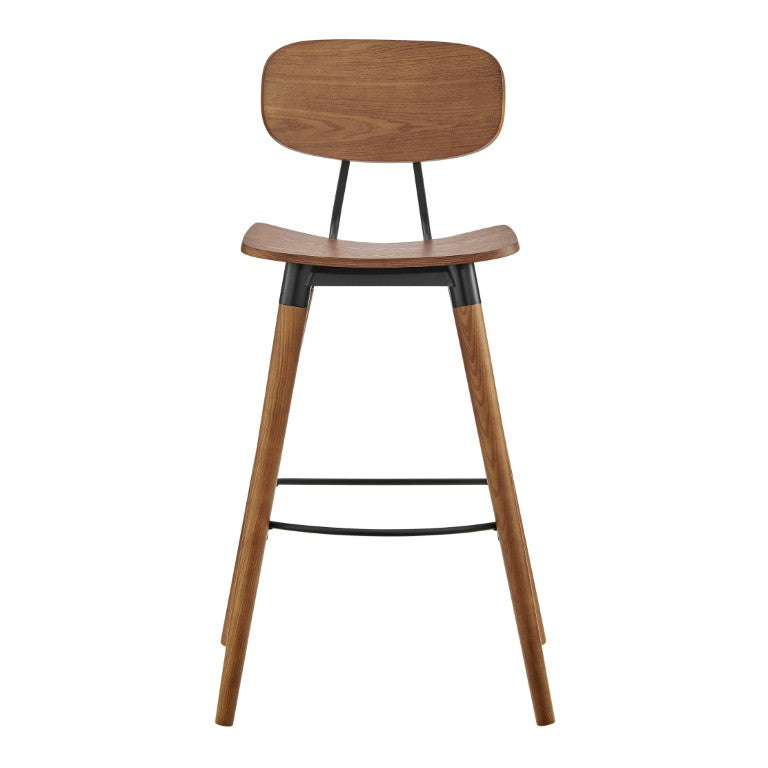 EuroStyle Vega Bar Stool Walnut Wood Seat with Powder Coated Steel Frame for Kitchen Islands 91052-WAL