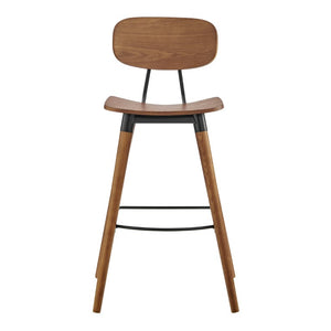 EuroStyle Vega Bar Stool Walnut Wood Seat with Powder Coated Steel Frame for Kitchen Islands 91052-WAL