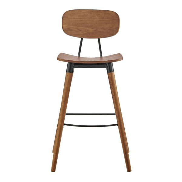 EuroStyle Vega Bar Stool Walnut Wood Seat with Powder Coated Steel Frame for Kitchen Islands 91052-WAL