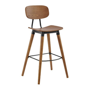 EuroStyle Vega Bar Stool Walnut Wood Seat with Powder Coated Steel Frame for Kitchen Islands 91052-WAL