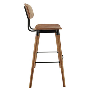 EuroStyle Vega Bar Stool Walnut Wood Seat with Powder Coated Steel Frame for Kitchen Islands 91052-WAL