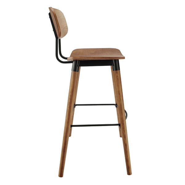 EuroStyle Vega Bar Stool Walnut Wood Seat with Powder Coated Steel Frame for Kitchen Islands 91052-WAL