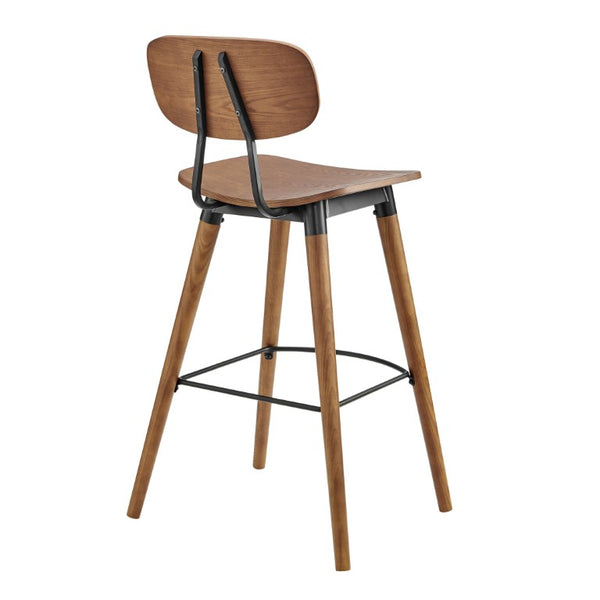 EuroStyle Vega Bar Stool Walnut Wood Seat with Powder Coated Steel Frame for Kitchen Islands 91052-WAL
