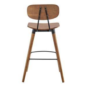 EuroStyle Vega Bar Stool Walnut Wood Seat with Powder Coated Steel Frame for Kitchen Islands 91052-WAL
