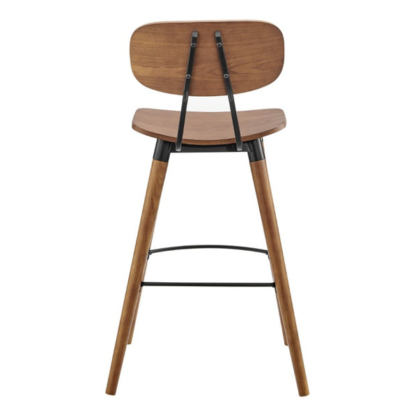 EuroStyle Vega Bar Stool Walnut Wood Seat with Powder Coated Steel Frame for Kitchen Islands 91052-WAL