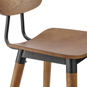 EuroStyle Vega Bar Stool Walnut Wood Seat with Powder Coated Steel Frame for Kitchen Islands 91052-WAL