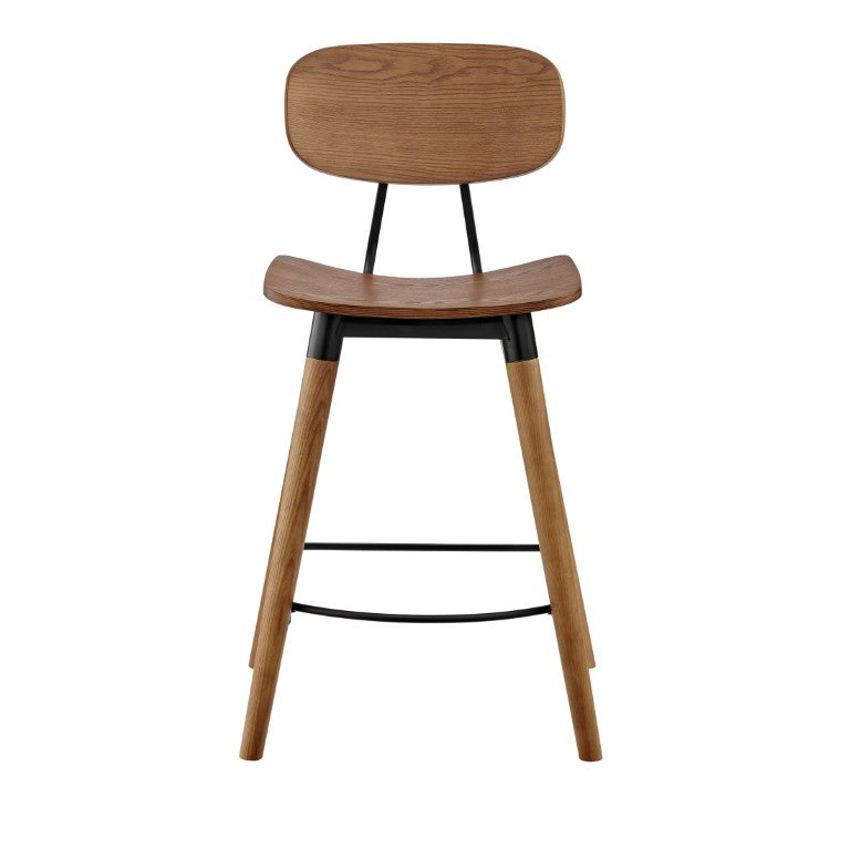 EuroStyle Vega Walnut Wood Counter Stool with Powder Coated Steel Frame for Kitchen Islands 91054-WAL