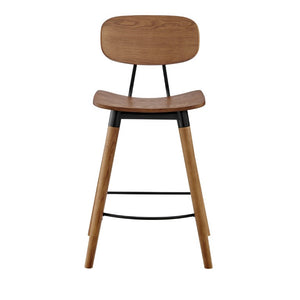 EuroStyle Vega Walnut Wood Counter Stool with Powder Coated Steel Frame for Kitchen Islands 91054-WAL