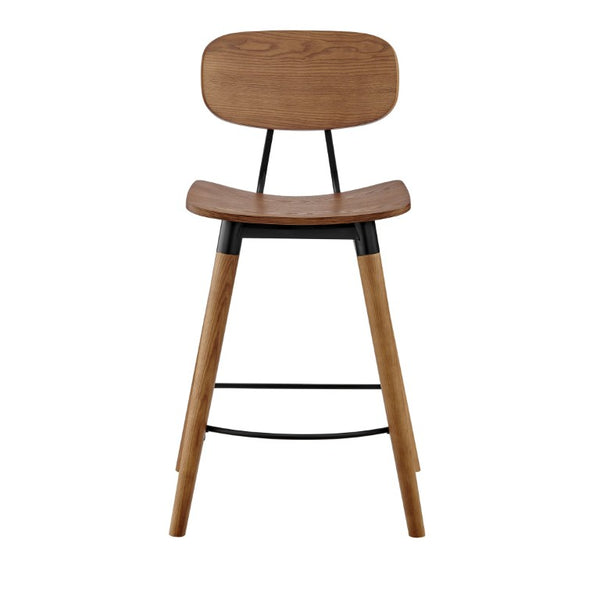 EuroStyle Vega Walnut Wood Counter Stool with Powder Coated Steel Frame for Kitchen Islands 91054-WAL