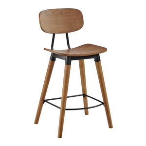 EuroStyle Vega Walnut Wood Counter Stool with Powder Coated Steel Frame for Kitchen Islands 91054-WAL