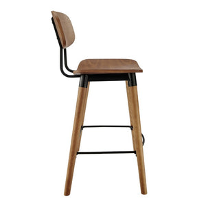 EuroStyle Vega Walnut Wood Counter Stool with Powder Coated Steel Frame for Kitchen Islands 91054-WAL