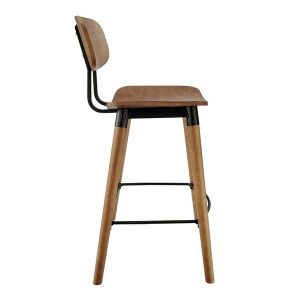 EuroStyle Vega Walnut Wood Counter Stool with Powder Coated Steel Frame for Kitchen Islands 91054-WAL
