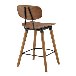 EuroStyle Vega Walnut Wood Counter Stool with Powder Coated Steel Frame for Kitchen Islands 91054-WAL