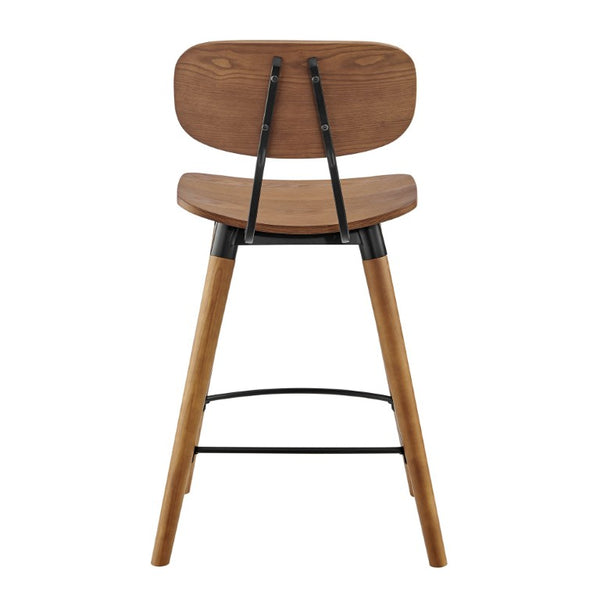 EuroStyle Vega Walnut Wood Counter Stool with Powder Coated Steel Frame for Kitchen Islands 91054-WAL