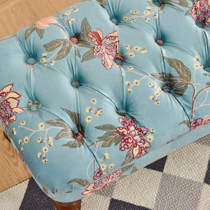 English Elm European Tufted Floral Upholstered Bench with Turned Legs for Bedroom or Living Room W3373P453377