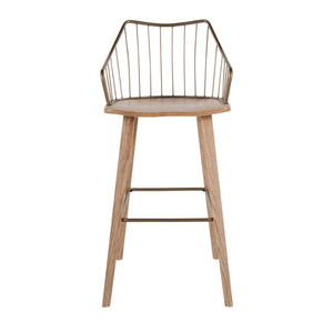 English Elm Fixed-height Farmhouse Barstool Whitewashed Spindle Back Antique Copper Frame Indoor B202P471174