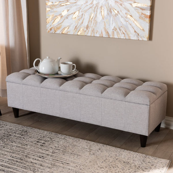 Baxton Studio Baxton Studio Storage Bench Ottoman - Mid-Century Modern Grayish Beige Upholstery with Dark Legs BBT3162-Greyish Beige-Otto