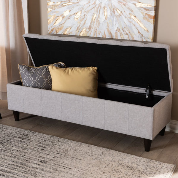 Baxton Studio Baxton Studio Storage Bench Ottoman - Mid-Century Modern Grayish Beige Upholstery with Dark Legs BBT3162-Greyish Beige-Otto