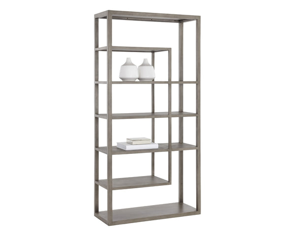 Sunpan KENZIE Bookcase - Stylish Grey Mango Wood Storage with Artisan Craftsmanship for Home & Office Decor 109601