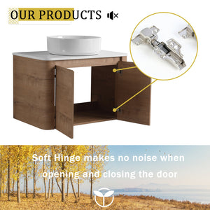 English Elm 54'' Elegant Wall-Mounted Bathroom Vanity With Ceramic Vessel Sink, Soft-Close Doors & Storage Shelves W999S00414