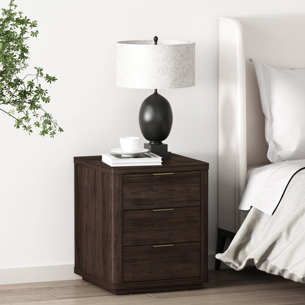 English Elm Evelyn 20" Modern Nightstand In Brown - 3-Drawer Bedside Storage With Stylish Design & Easy Access B365P398521