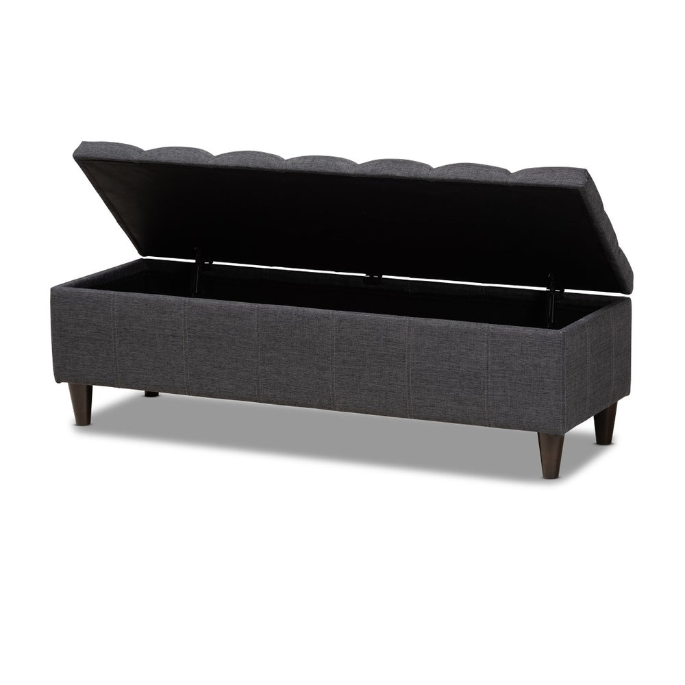 Baxton Studio Baxton Studio Mid-Century Modern Charcoal Storage Bench Ottoman with Dark Wood Legs for Versatile Spaces BBT3162-Dark Grey-Otto