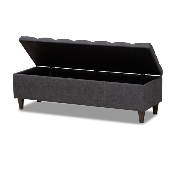 Baxton Studio Baxton Studio Mid-Century Modern Charcoal Storage Bench Ottoman with Dark Wood Legs for Versatile Spaces BBT3162-Dark Grey-Otto
