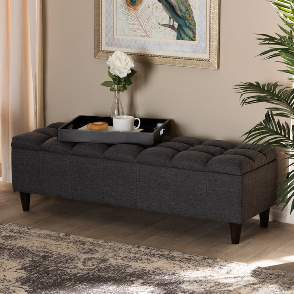 Baxton Studio Baxton Studio Mid-Century Modern Charcoal Storage Bench Ottoman with Dark Wood Legs for Versatile Spaces BBT3162-Dark Grey-Otto