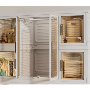 English Elm Portable Wardrobe Closet Organizer with 12 Magnetic Doors, 12 Cubes, 2 Rods, 16 Hangers — Durable PP Storage Cabinet White W2699P184784