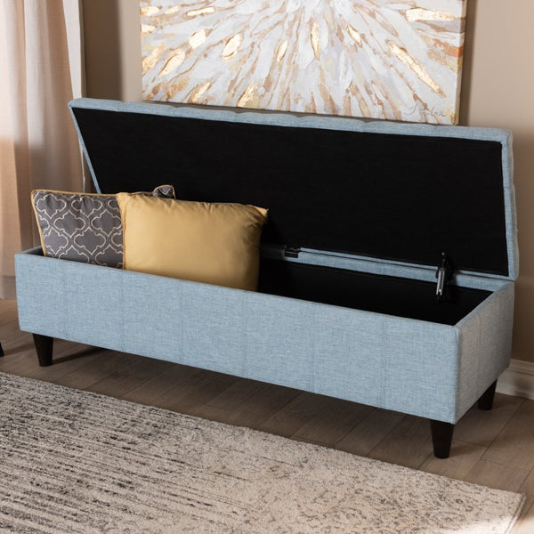 Baxton Studio Baxton Studio Mid-Century Modern Fabric Storage Ottoman with Hidden Compartment for Stylish Spaces Light Blue BBT3162-Light Blue-Otto