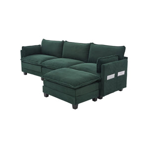 English Elm United We Win Modular Corduroy Sectional with Ottoman Low Profile Living Room Couch Emerald W1568S00257